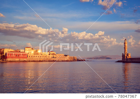 Picturesque old port of Chania, Crete island. Greece 78047367