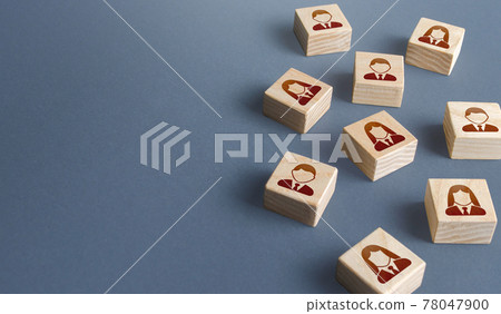 Scattered blocks with employees. Copy space. Recruiting and staffing. Search and hiring of new employees. Human resources. Find best talented candidates for an open role job. Personnel management Scattered blocks with employees. Copy space. Recruiting and staffing. Search and hiring of new employees. Human resources. Find best talented candidates for an open role job. Personnel management 78047900