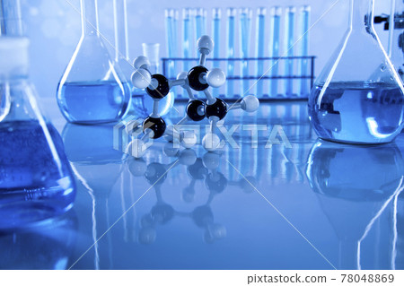 Laboratory beakers,Science experiment, blue background 78048869