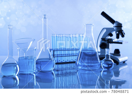 Microscope, Laboratory beakers,Science experiment Microscope, Laboratory beakers,Science experiment 78048871