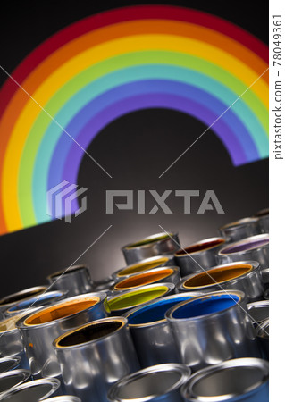 Rainbow, tin metal cans with color paint Rainbow, tin metal cans with color paint 78049361