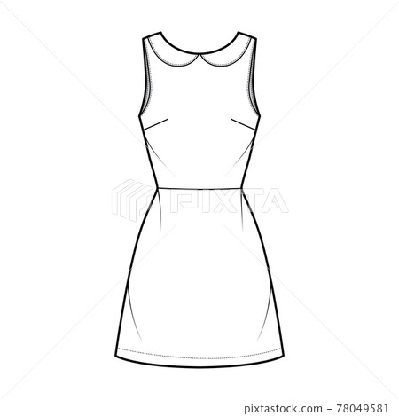 Dress A-line technical fashion illustration with sleeveless, peter pan collar, fitted body, above-the-knee length skirt Dress A-line technical fashion illustration with sleeveless, peter pan collar, fitted body, above-the-knee length skirt 78049581