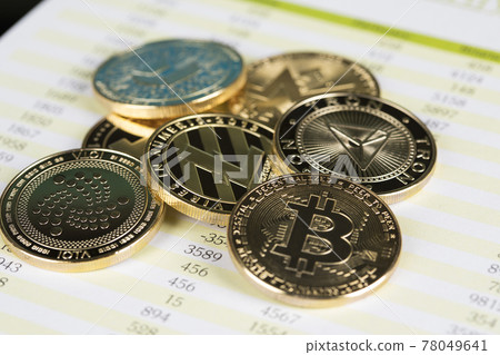 Bitcoin, litecoin, etherium coins close up, Virtual money background Bitcoin, litecoin, etherium coins close up, Virtual money background 78049641
