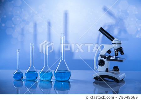 Microscope, Laboratory beakers,Science experiment Microscope, Laboratory beakers,Science experiment 78049669