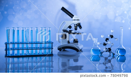 Microscope, Laboratory beakers,Science experiment Microscope, Laboratory beakers,Science experiment 78049798