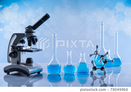 Microscope, Laboratory beakers,Science experiment Microscope, Laboratory beakers,Science experiment 78049968