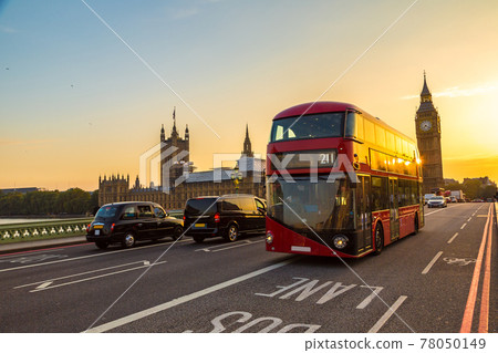 Big Ben, Westminster Bridge, red bus in London Big Ben, Westminster Bridge, red bus in London 78050149