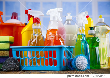 Assorted cleaning products, equipment background 78050550