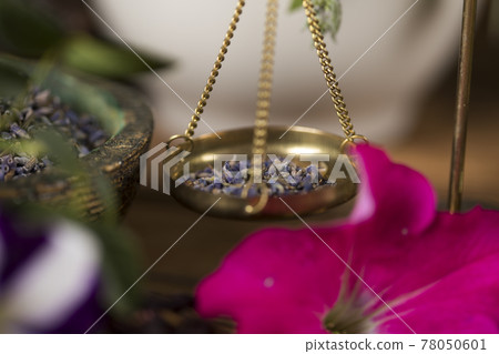 Natural remedy and wooden table background 78050601