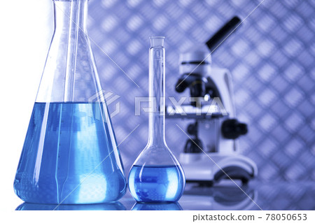 Microscope, Laboratory beakers,Science experiment Microscope, Laboratory beakers,Science experiment 78050653