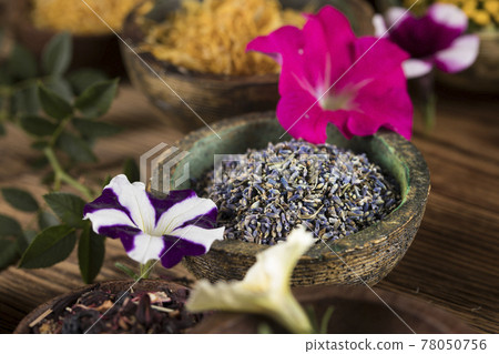Herbs medicine and vintage wooden background Herbs medicine and vintage wooden background 78050756