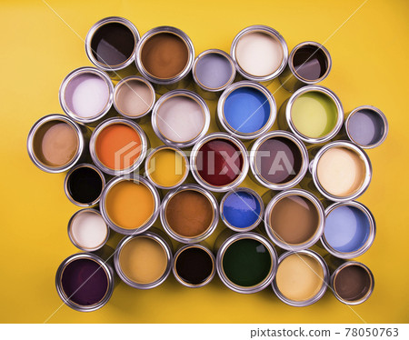 Buckets full of rainbow colored oil paint Buckets full of rainbow colored oil paint 78050763