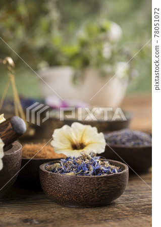 Natural remedy, healing herbs background Natural remedy, healing herbs background 78051072