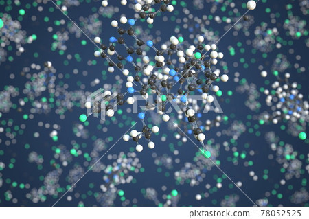 Molecule of Clofazimine. Molecular model, conceptual 3d rendering 78052525