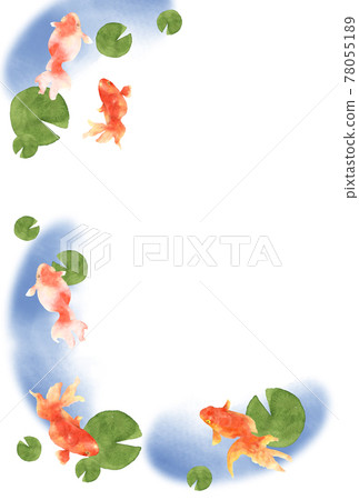 Goldfish and water lily leaf watercolor postcard size Goldfish and water lily leaf watercolor postcard size 78055189