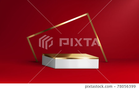 mockup platform red gold geometrical forms for product presentation. Vector 78056399