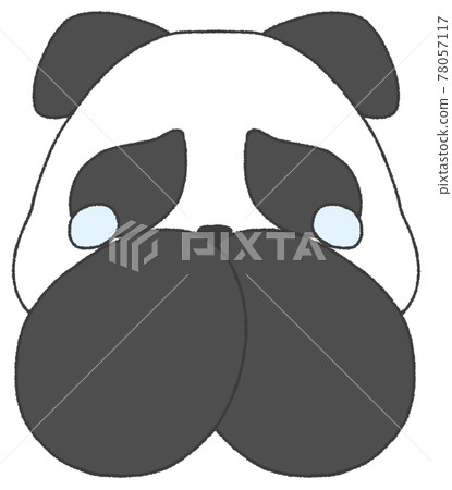 A panda with teary eyes that puts her hand on her mouth 78057117
