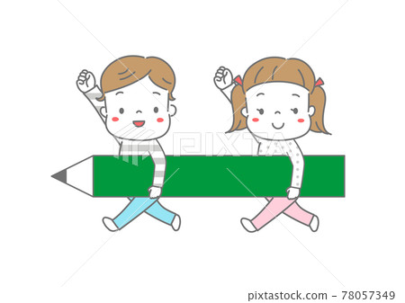 男孩和女孩用鉛筆遊行,微笑 男孩和女孩用鉛筆遊行,微笑 78057349