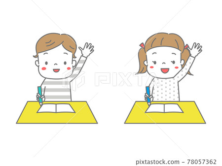 Boys and girls who raise their hands in class 78057362