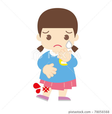 Girl crying with her knees scraped (without hat) 78058388