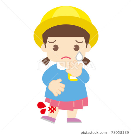 A girl crying with her knees scraped (with a hat) A girl crying with her knees scraped (with a hat) 78058389