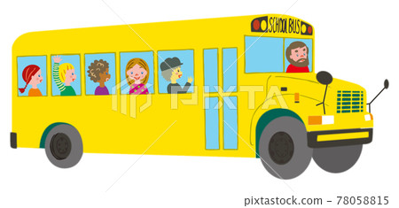 Classic yellow school bus with students Classic yellow school bus with students 78058815