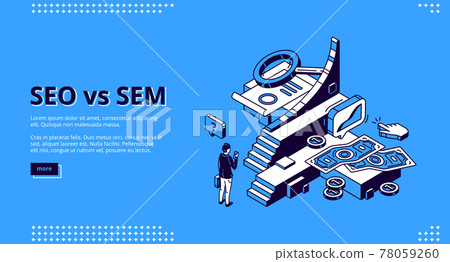 Seo vs Sem isometric landing, digital marketing Seo vs Sem isometric landing, digital marketing 78059260