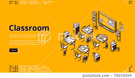 Classroom isometric landing page, school class 78059264