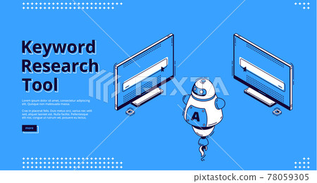 Keyword research tool isometric landing page. 78059305
