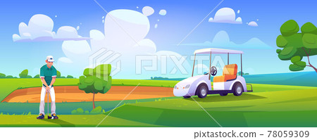 Golfer playing golf on green field hitting ball 78059309