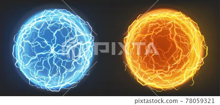 Electric balls, blue and orange plasma spheres 78059321