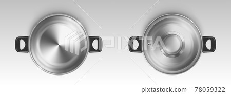 Steel pot, cooking pan, empty saucepan top view 78059322