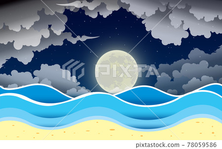 landscape of the beach in full moon night landscape of the beach in full moon night 78059586
