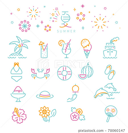 線描 3 色圖標夏季薄荷 78060147