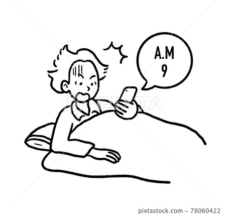 一個睡過頭的人的插圖 線描 78060422