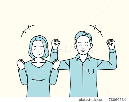 Middle-aged couple, healthy, energetic, happy pose, male and female, middle-aged illustration material 78060584