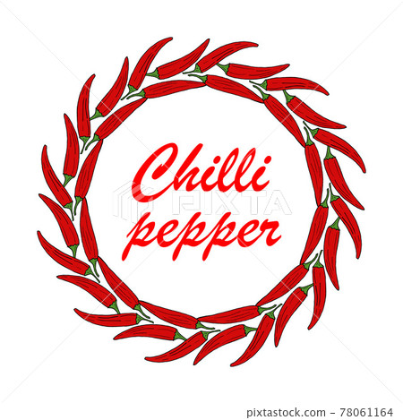 Wreath with hand-drawn red cayenne peppers Wreath with hand-drawn red cayenne peppers 78061164