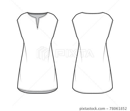 Dress tunic technical fashion illustration with sleeveless, oversized body, mini length skirt, slashed neck apparel 78061852