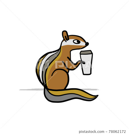 Funny Chimpank with coffee cup. Ground Squirrel. Sketch for your design Funny Chimpank with coffee cup. Ground Squirrel. Sketch for your design 78062172