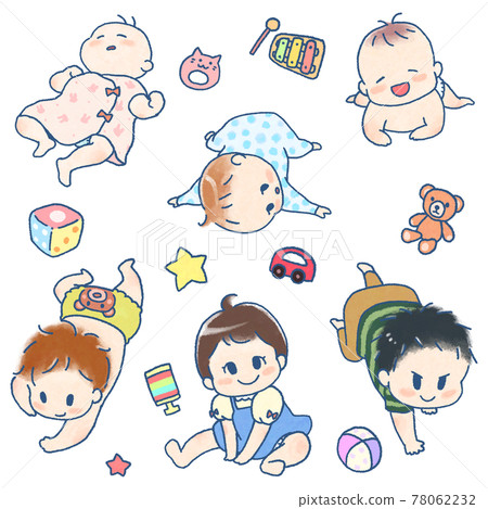 0-1歲寶寶可愛手繪漫畫風格插畫套裝(含玩具配件) 0-1歲寶寶可愛手繪漫畫風格插畫套裝(含玩具配件) 78062232