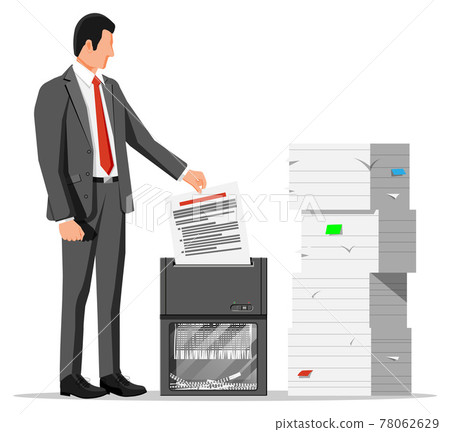 Man Office Worker Shredding Documents. 78062629