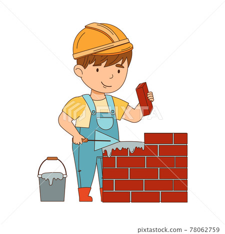 Little Boy Builder Wearing Hard Hat Doing Mason... - Stock Illustration  [78062759] - PIXTA