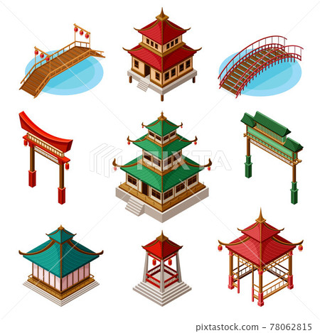 Asian Architecture With Pagoda, Gates And-插圖素材 [78062815] - Pixta圖庫