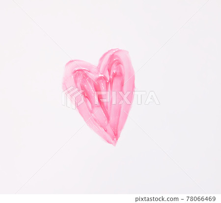 Hand drawn shape of the heart. Sample of pink lip gloss on a white background. Hand drawn shape of the heart. Sample of pink lip gloss on a white background. 78066469
