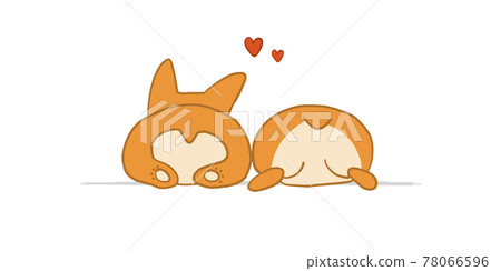 Corgi dogs, back view. Two Funny Puppies. Sketch for your design Corgi dogs, back view. Two Funny Puppies. Sketch for your design 78066596