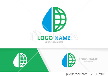 Vector water drop and earth logo combination. Unique globe logotype design template. Vector water drop and earth logo combination. Unique globe logotype design template. 78067903