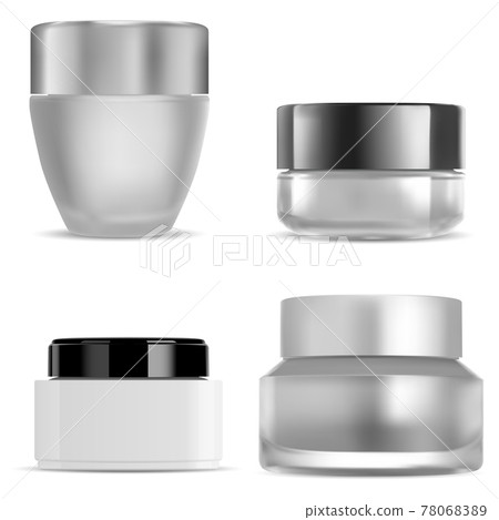 Cosmetic cream jar Transparent glass bottle mockup Cosmetic cream jar Transparent glass bottle mockup 78068389