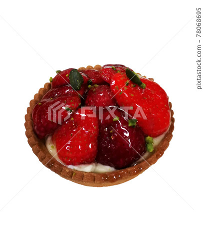 A delicious dessert with strawberries, strawberry tart izolated on white backgrounds. Food. Backgrounds copy space. The concept of bakeries, confectioneries, restaurants, cafes 78068695