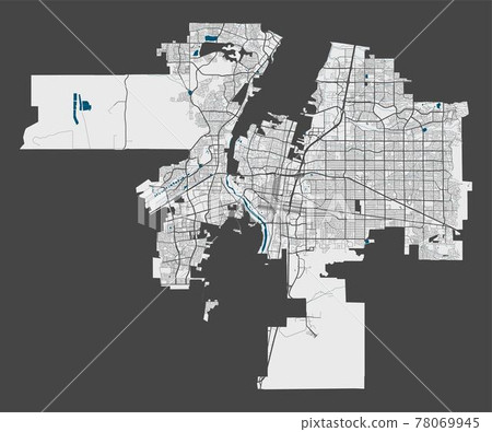 Detailed map of Albuquerque city, Cityscape.... - Stock Illustration ...