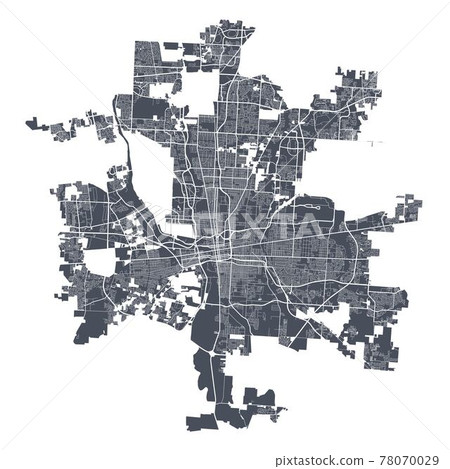Columbus map. Detailed map of Columbus city poster with streets. Cityscape vector. 78070029